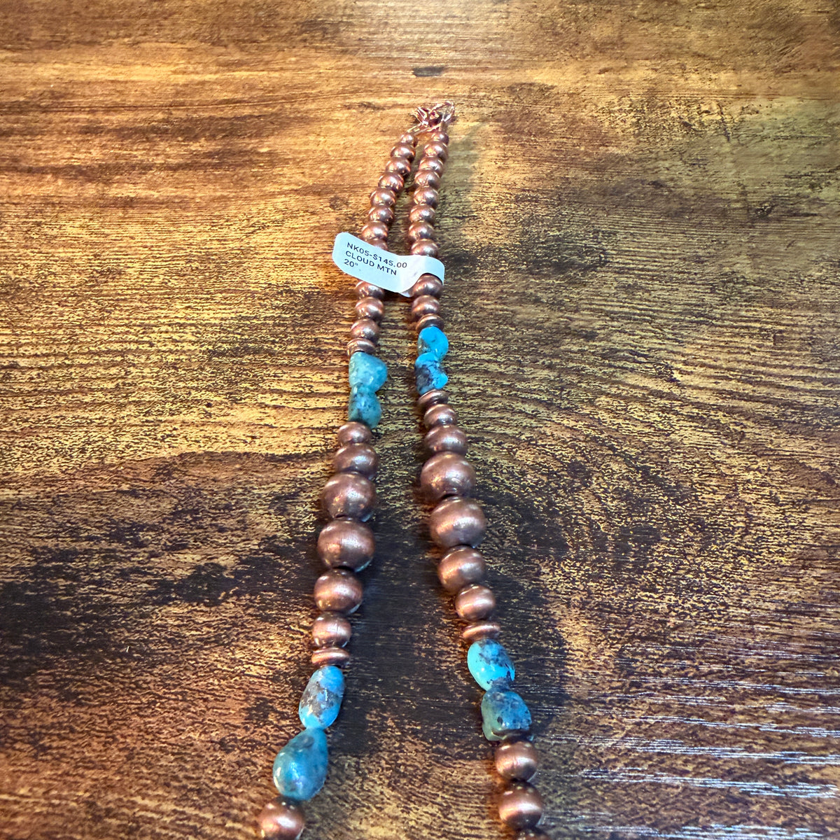Clound Mountain Turquoise 20 Inch Desert Pearl Bead Necklace in Genuine Copper Wild West Boho