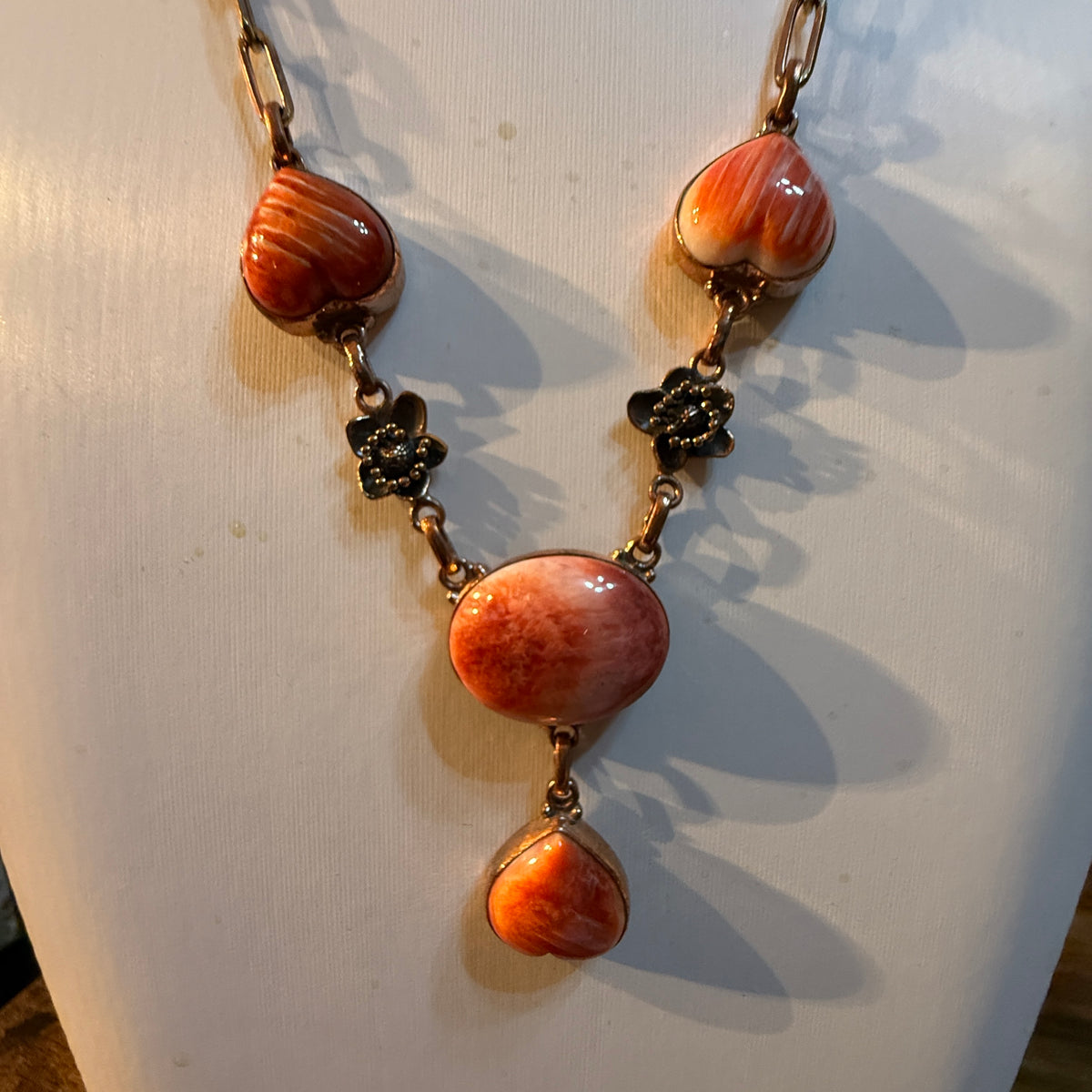 Orange Spiny Turquoise Paper Clip Chain Necklace in Genuine Copper Wild West Boho