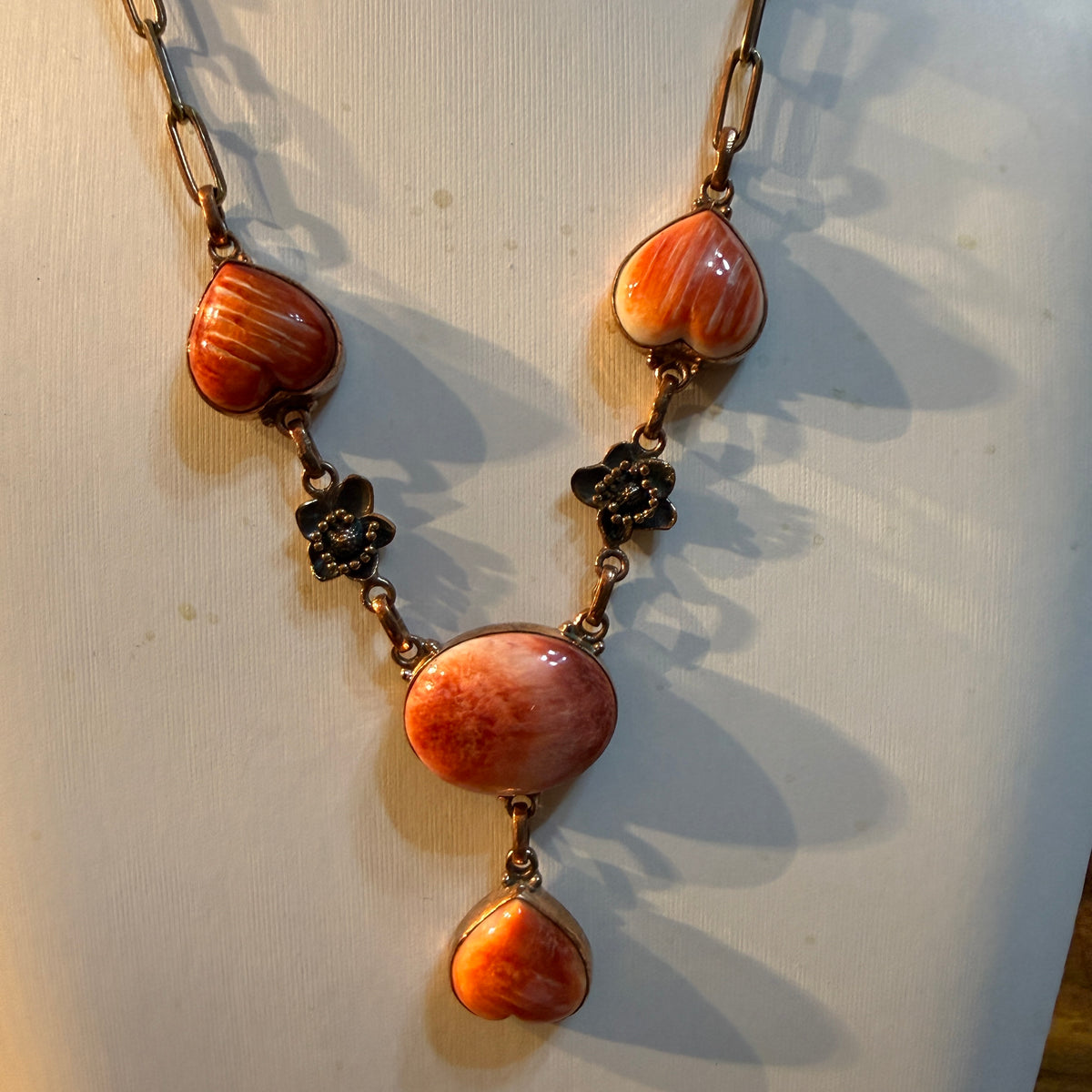 Orange Spiny Turquoise Paper Clip Chain Necklace in Genuine Copper Wild West Boho