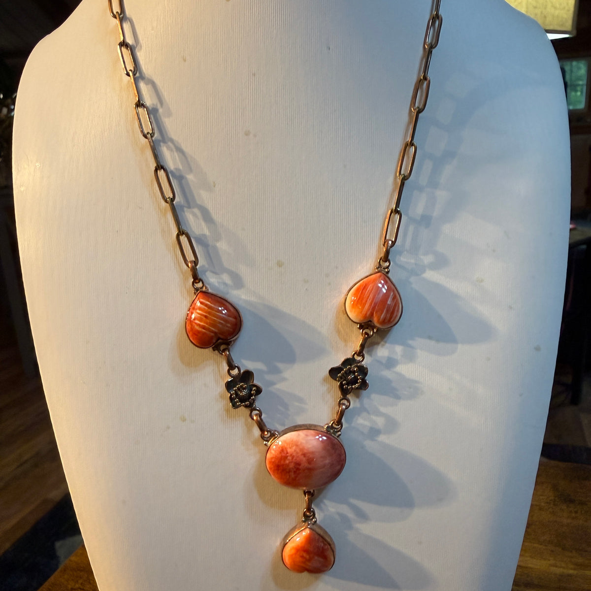 Orange Spiny Turquoise Paper Clip Chain Necklace in Genuine Copper Wild West Boho