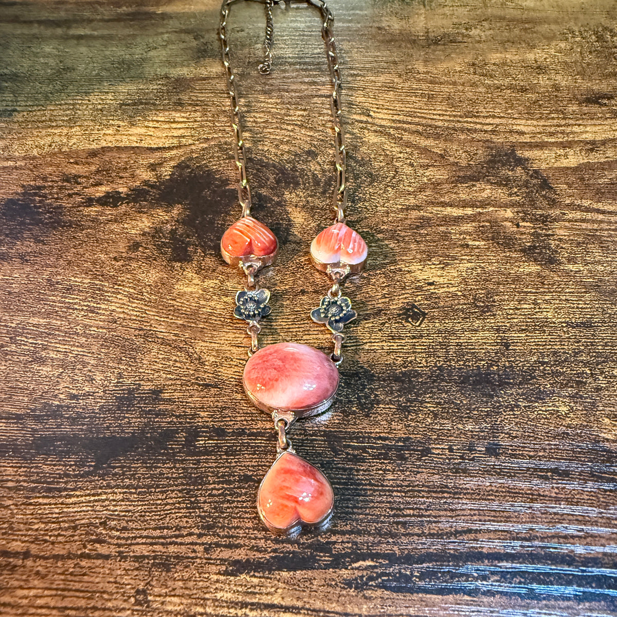 Orange Spiny Turquoise Paper Clip Chain Necklace in Genuine Copper Wild West Boho