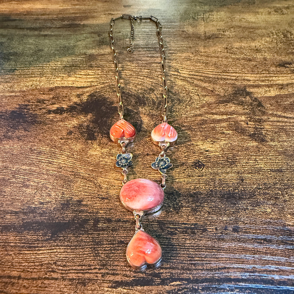Orange Spiny Turquoise Paper Clip Chain Necklace in Genuine Copper Wild West Boho