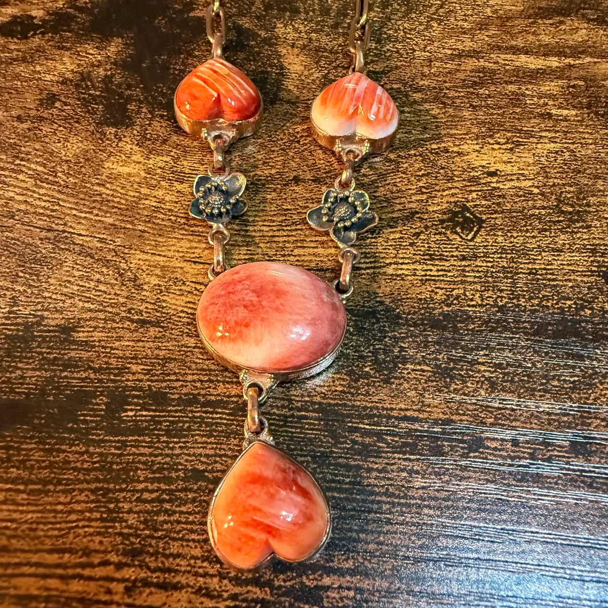 Orange Spiny Turquoise Paper Clip Chain Necklace in Genuine Copper Wild West Boho