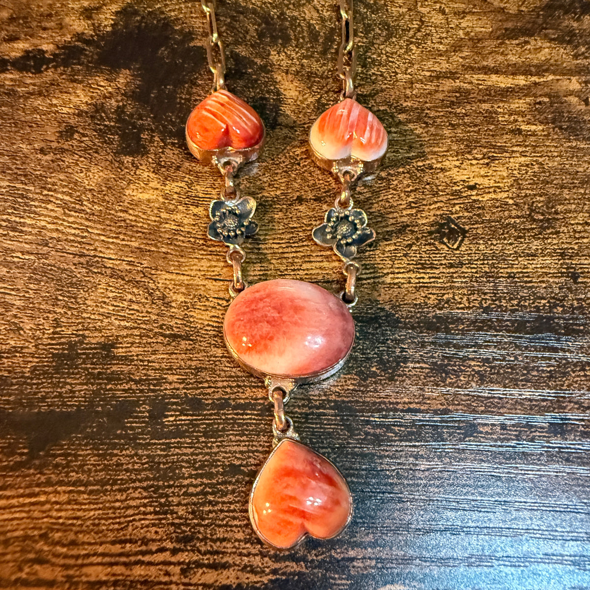 Orange Spiny Turquoise Paper Clip Chain Necklace in Genuine Copper Wild West Boho