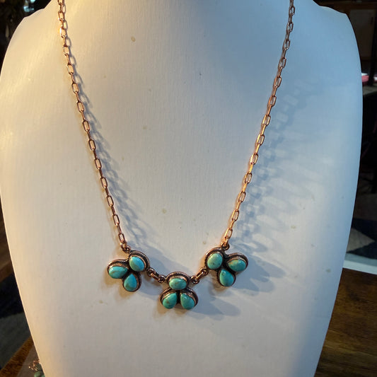Mohave Turquoise Paper Clip Chain Floral Choker in Genuine Copper Wild West Boho
