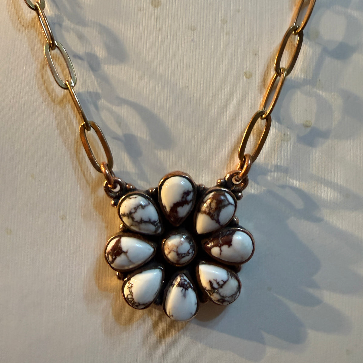 Wild Horse Turquoise Paper Clip Chain Floral Necklace in Genuine Copper Wild West Boho