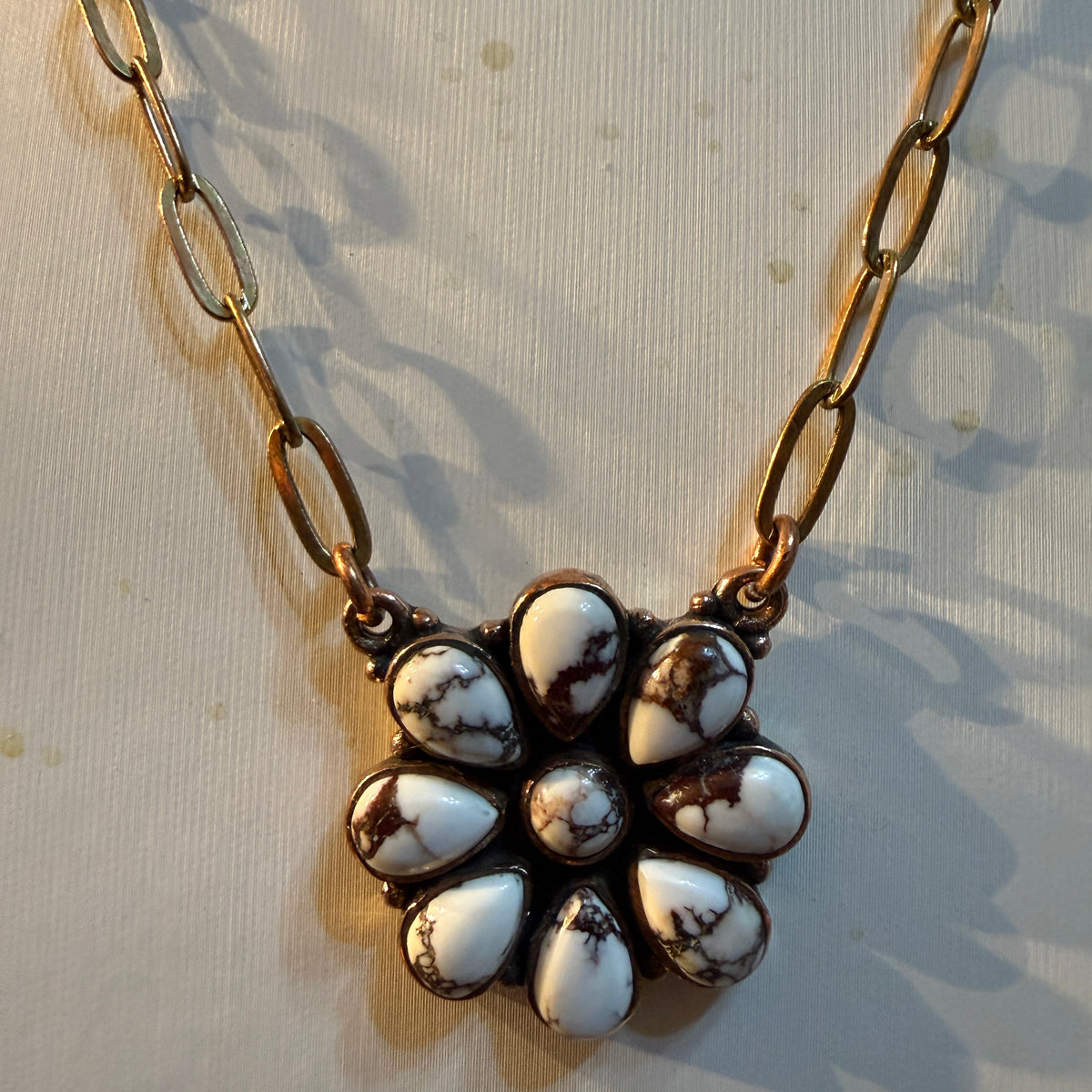 Wild Horse Turquoise Paper Clip Chain Floral Necklace in Genuine Copper Wild West Boho