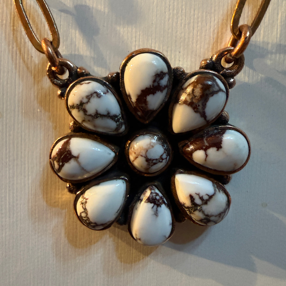 Wild Horse Turquoise Paper Clip Chain Floral Necklace in Genuine Copper Wild West Boho