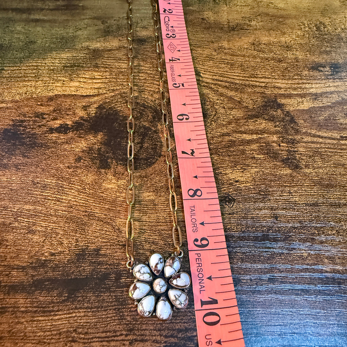 Wild Horse Turquoise Paper Clip Chain Floral Necklace in Genuine Copper Wild West Boho