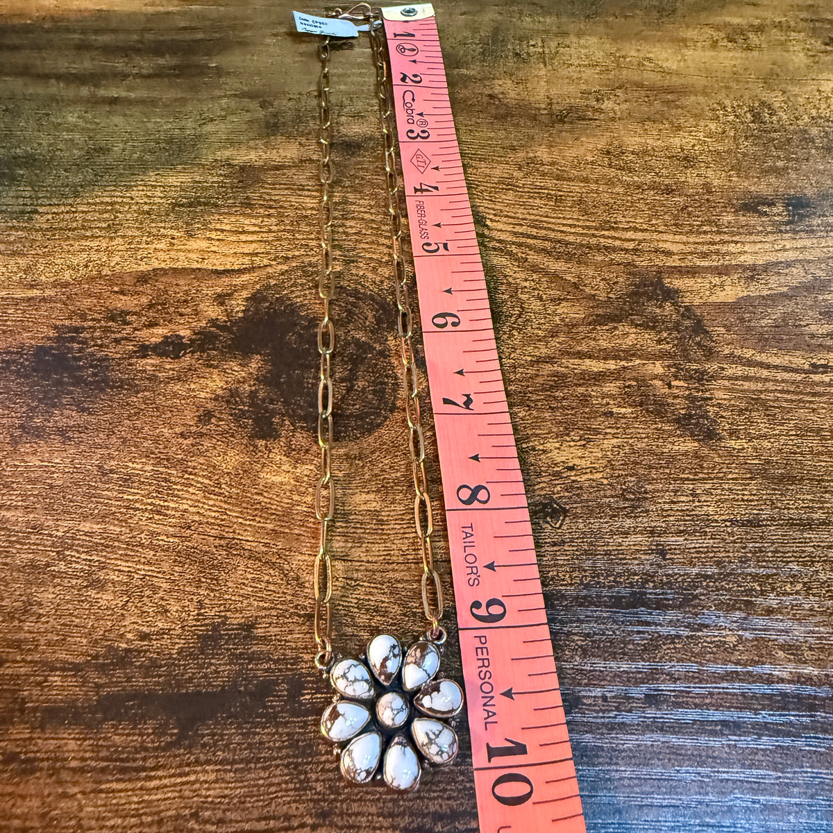 Wild Horse Turquoise Paper Clip Chain Floral Necklace in Genuine Copper Wild West Boho