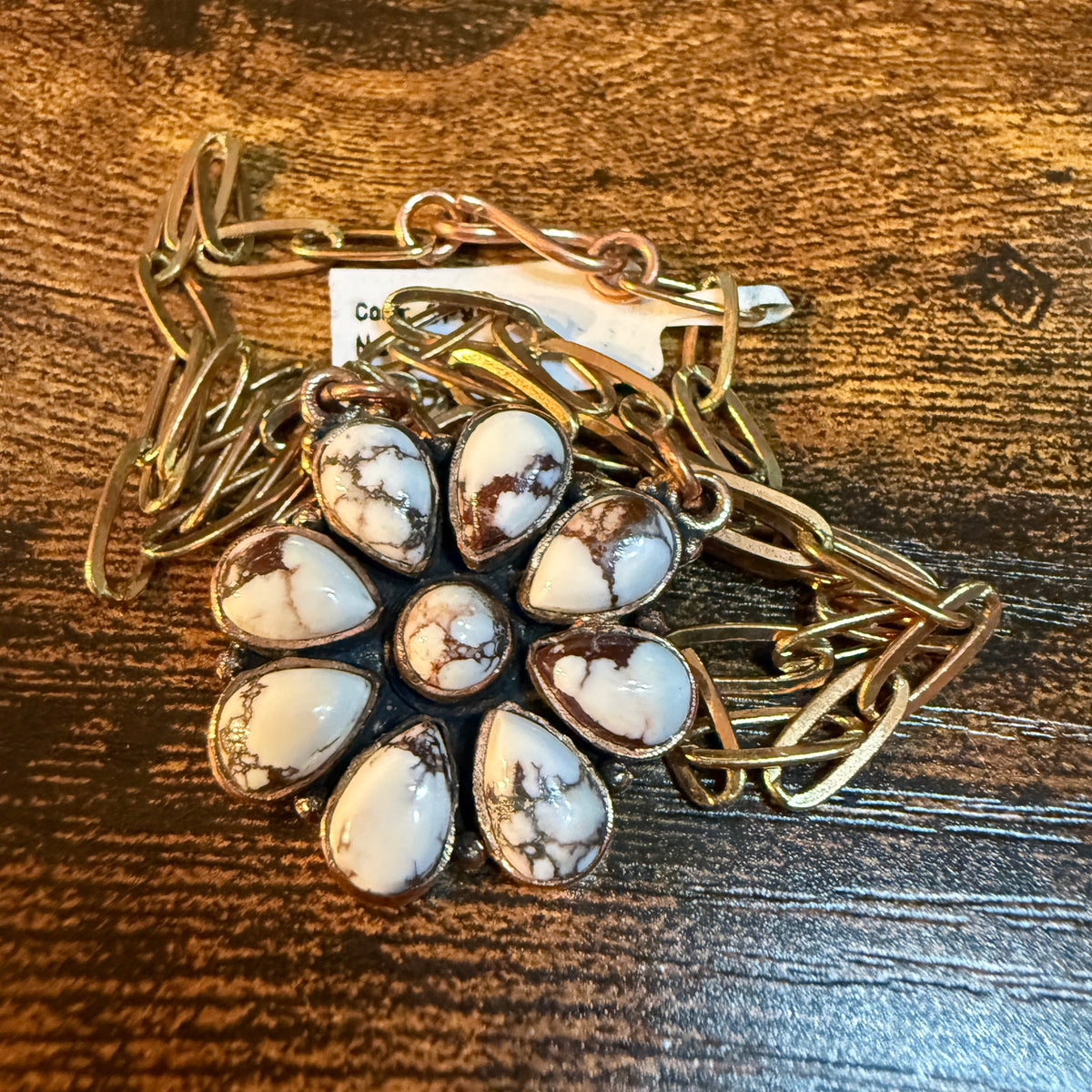 Wild Horse Turquoise Paper Clip Chain Floral Necklace in Genuine Copper Wild West Boho
