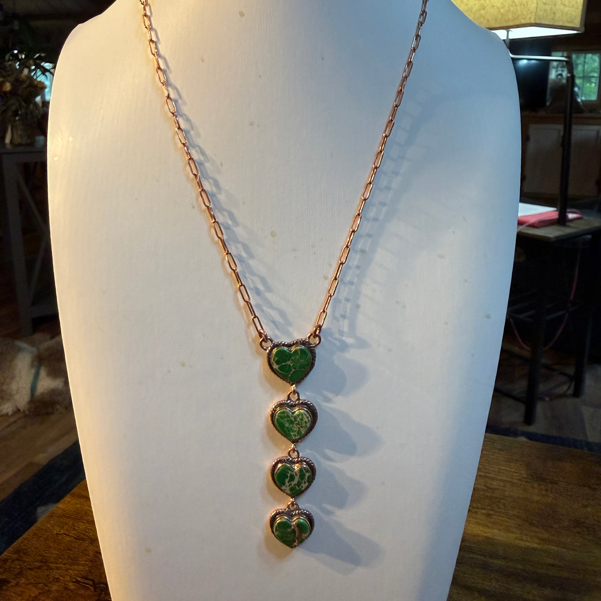 Sedament Jasper Gemstone Paper Clip Chain Necklace in Genuine Copper, 22 Inch Wild West Boho
