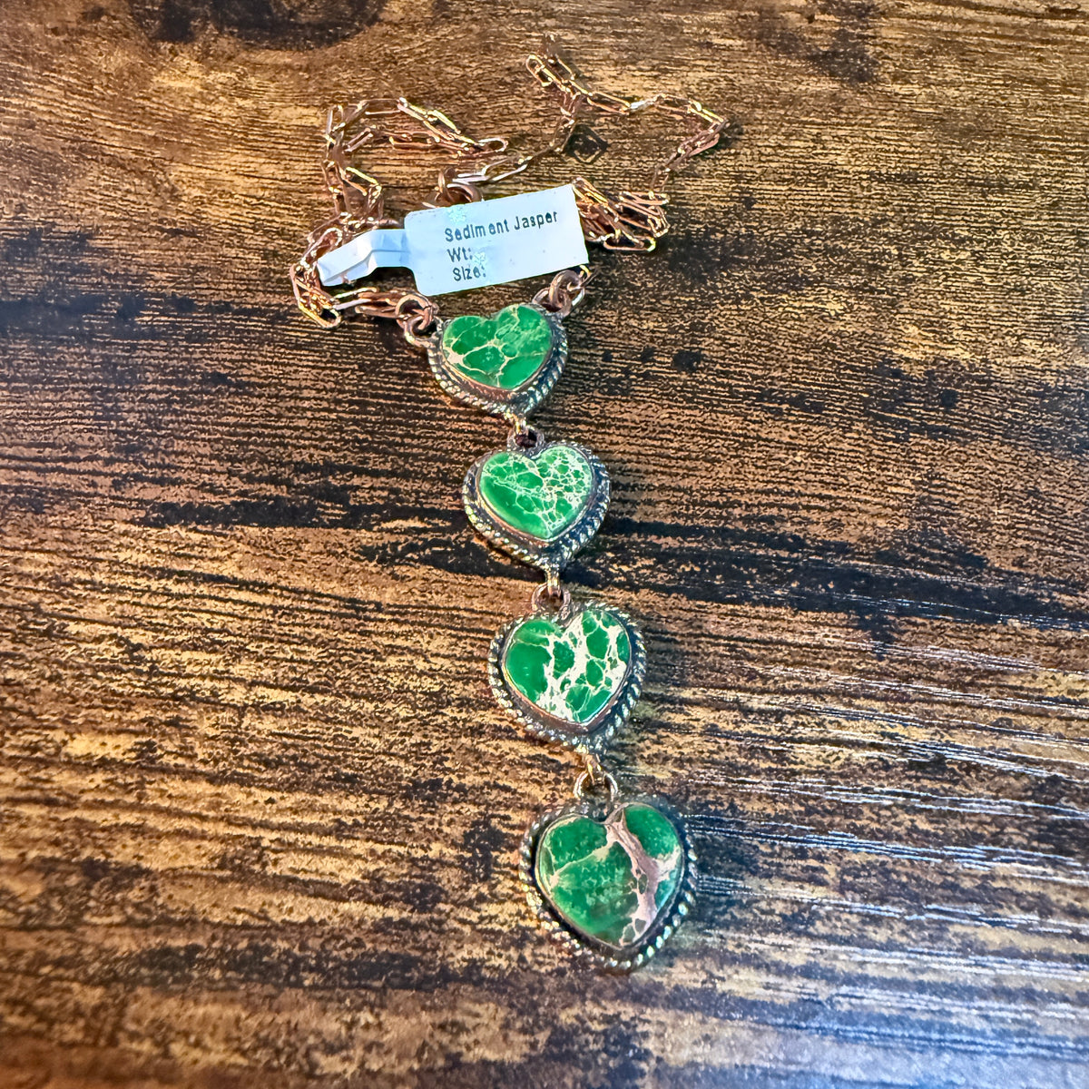 Sedament Jasper Gemstone Paper Clip Chain Necklace in Genuine Copper, 22 Inch Wild West Boho