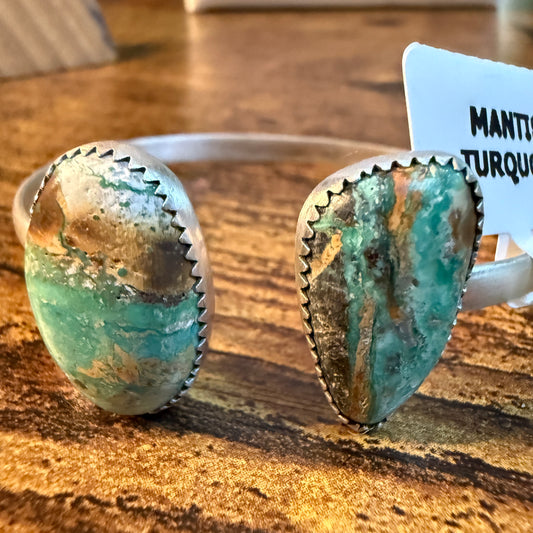 Mantis Turquoise Bypass Flex Bangle Bracelet in Sterling Silver Wild West Boho