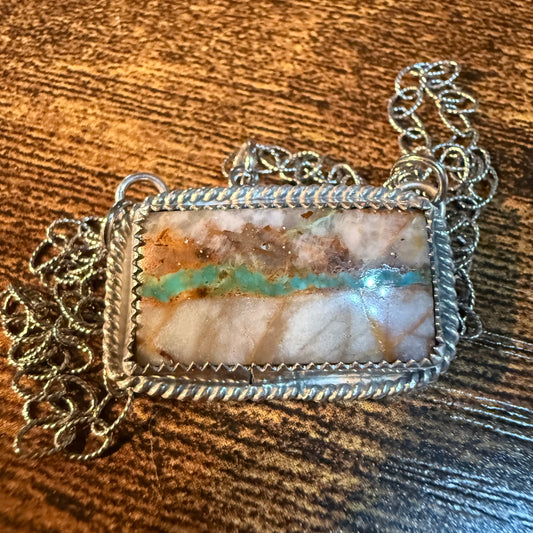 Royston Ribbon Turquoise Gemstone Bar Necklace In Sterling Silver Wild West Boho