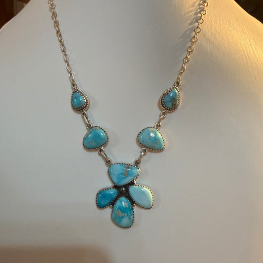 Sierra Bella Turquoise Gemstone Lariat Floral Necklace in Sterling Silver Wild West Boho