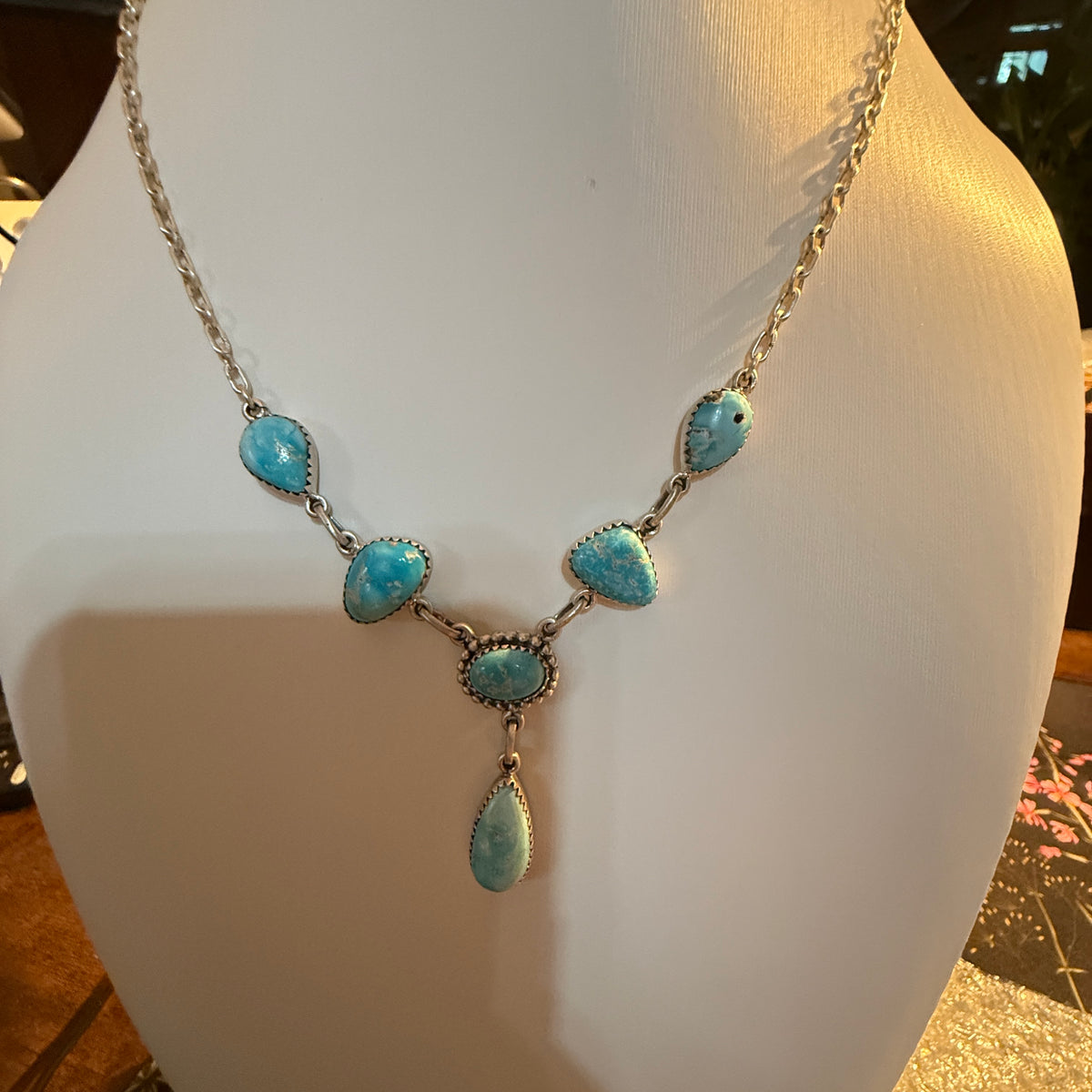Sierra Bella Turquoise Gemstone Lariat Necklace in Sterling Silver Wild West Boho