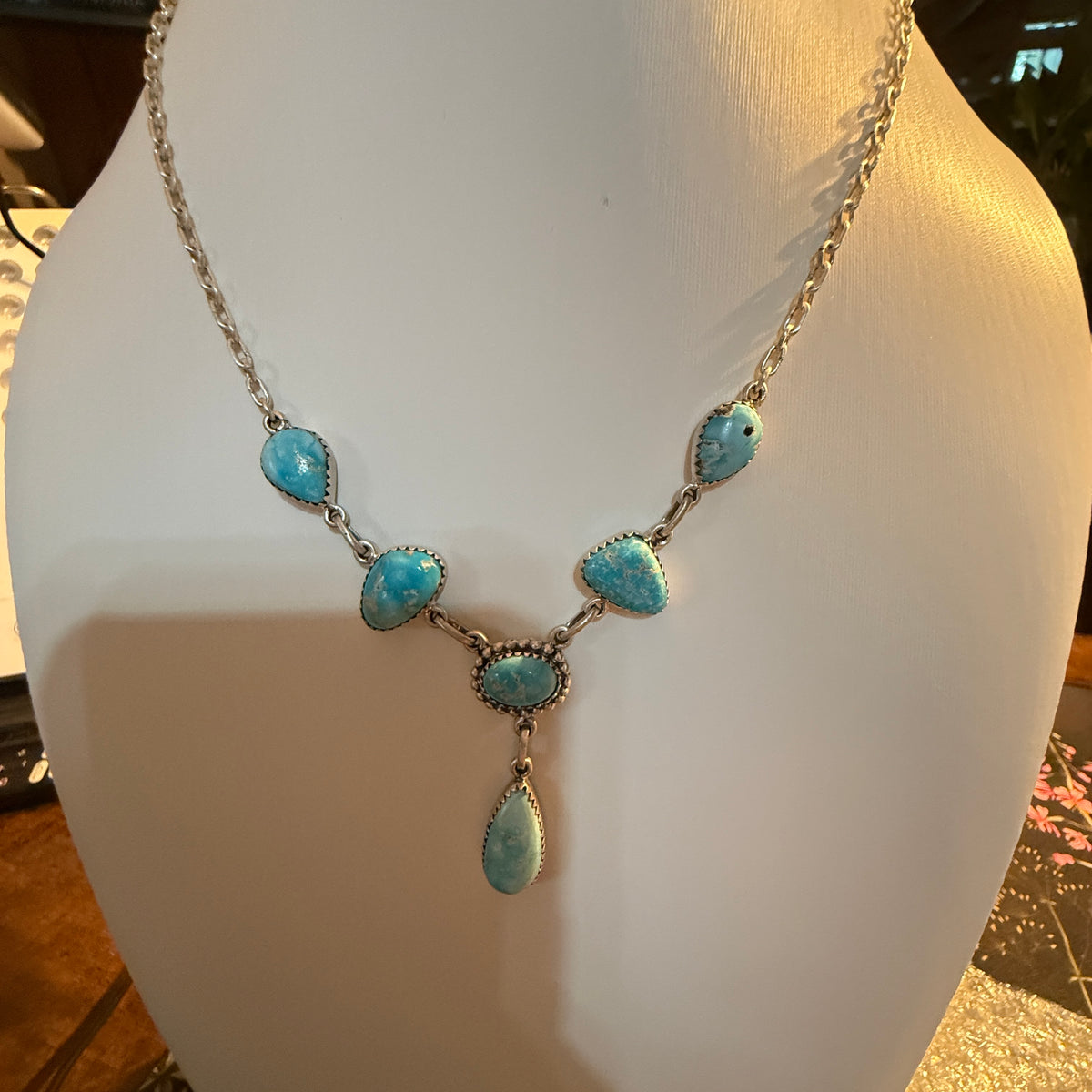 Sierra Bella Turquoise Gemstone Lariat Necklace in Sterling Silver Wild West Boho