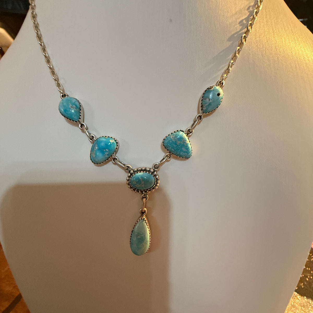 Sierra Bella Turquoise Gemstone Lariat Necklace in Sterling Silver Wild West Boho