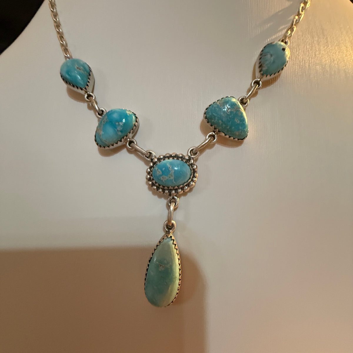 Sierra Bella Turquoise Gemstone Lariat Necklace in Sterling Silver Wild West Boho