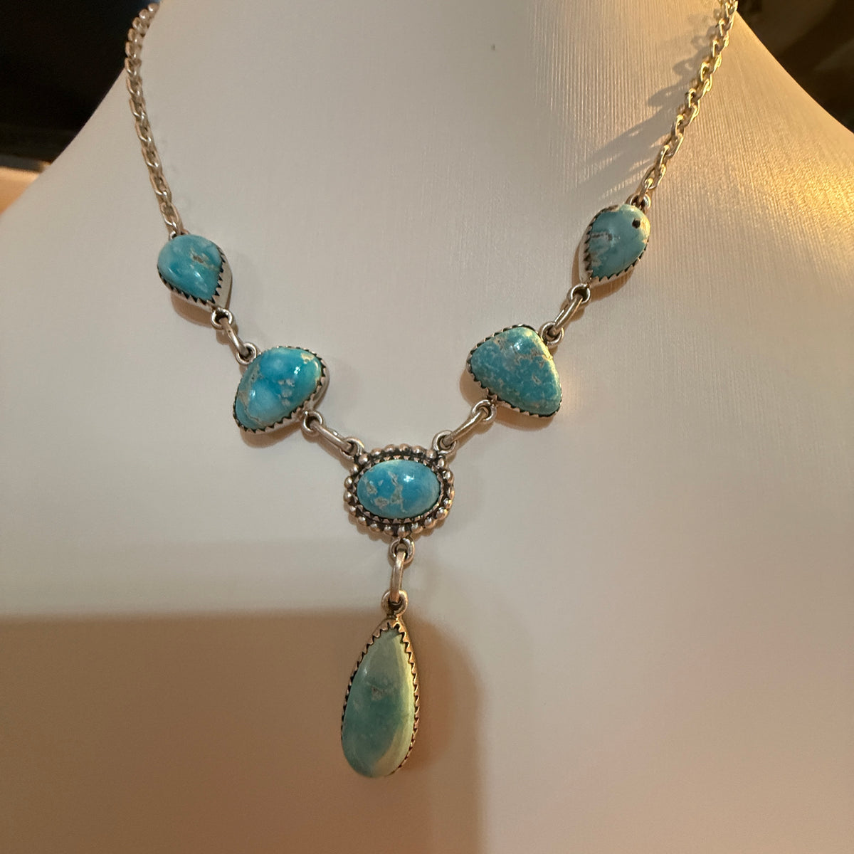 Sierra Bella Turquoise Gemstone Lariat Necklace in Sterling Silver Wild West Boho