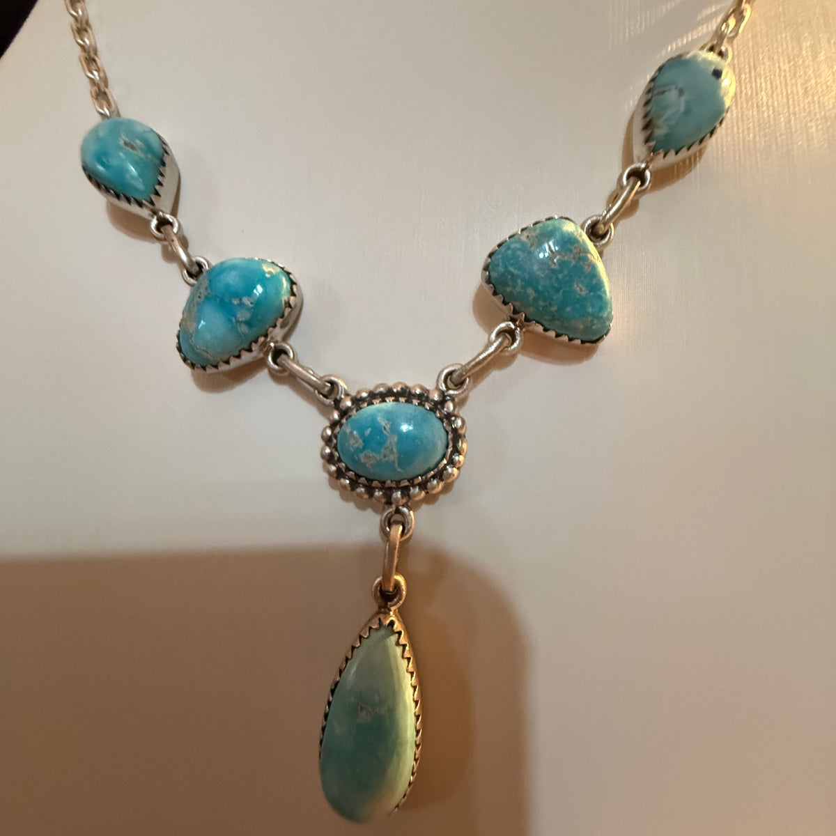 Sierra Bella Turquoise Gemstone Lariat Necklace in Sterling Silver Wild West Boho