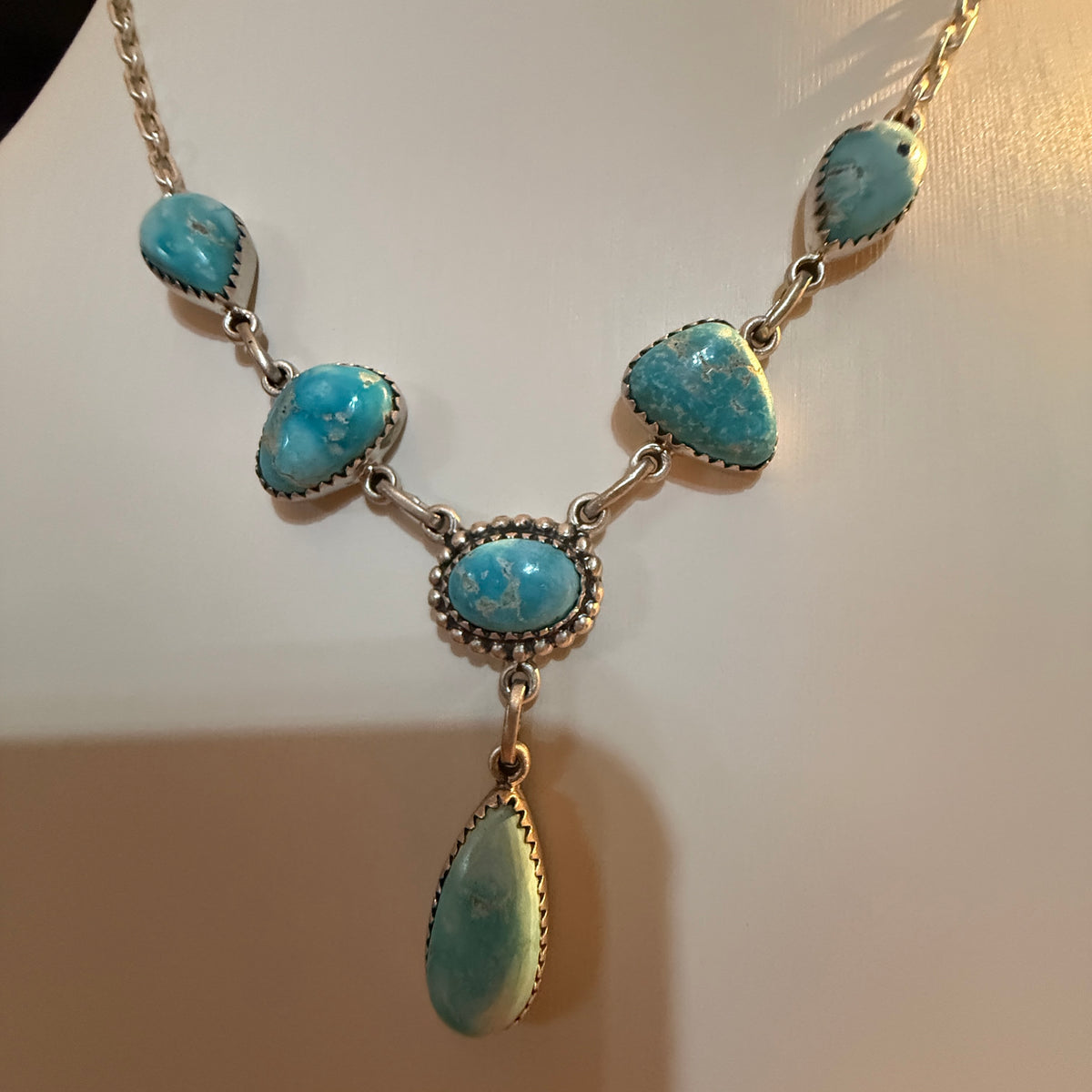 Sierra Bella Turquoise Gemstone Lariat Necklace in Sterling Silver Wild West Boho