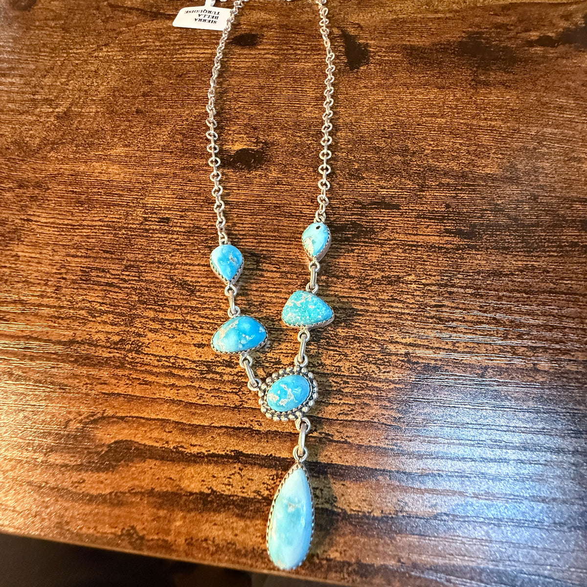 Sierra Bella Turquoise Gemstone Lariat Necklace in Sterling Silver Wild West Boho