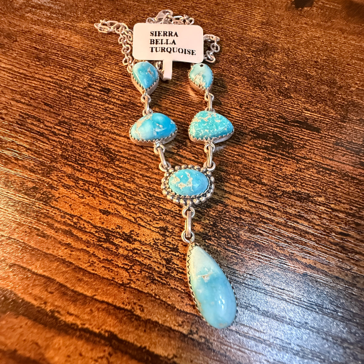 Sierra Bella Turquoise Gemstone Lariat Necklace in Sterling Silver Wild West Boho