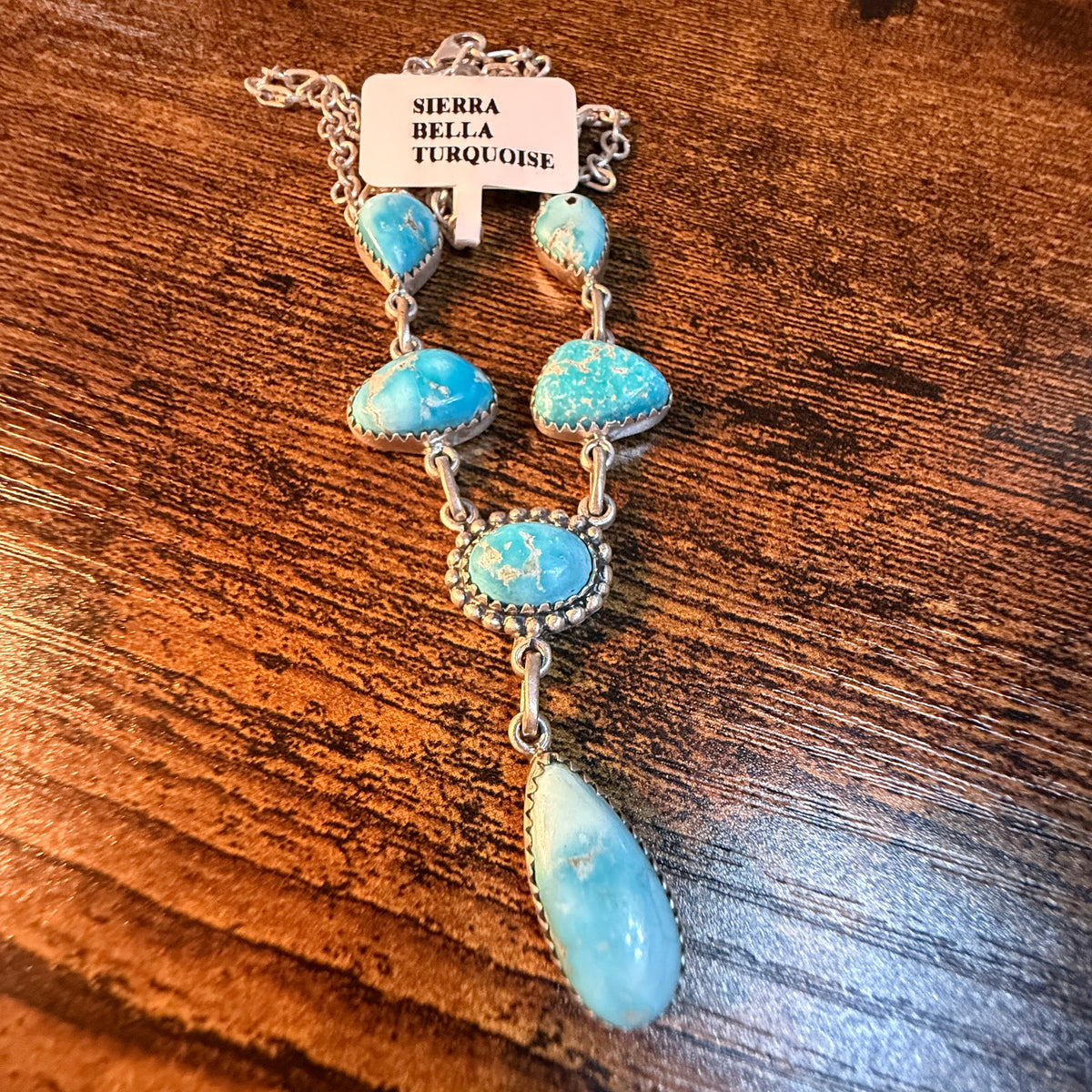 Sierra Bella Turquoise Gemstone Lariat Necklace in Sterling Silver Wild West Boho