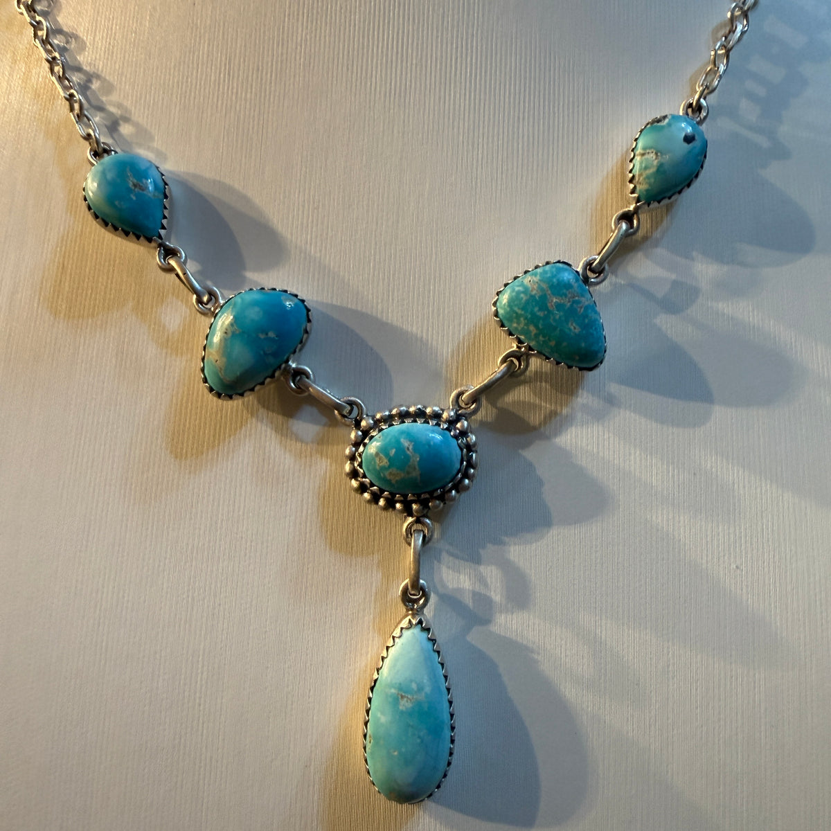 Sierra Bella Turquoise Gemstone Lariat Necklace in Sterling Silver Wild West Boho