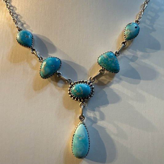 Sierra Bella Turquoise Gemstone Lariat Necklace in Sterling Silver Wild West Boho