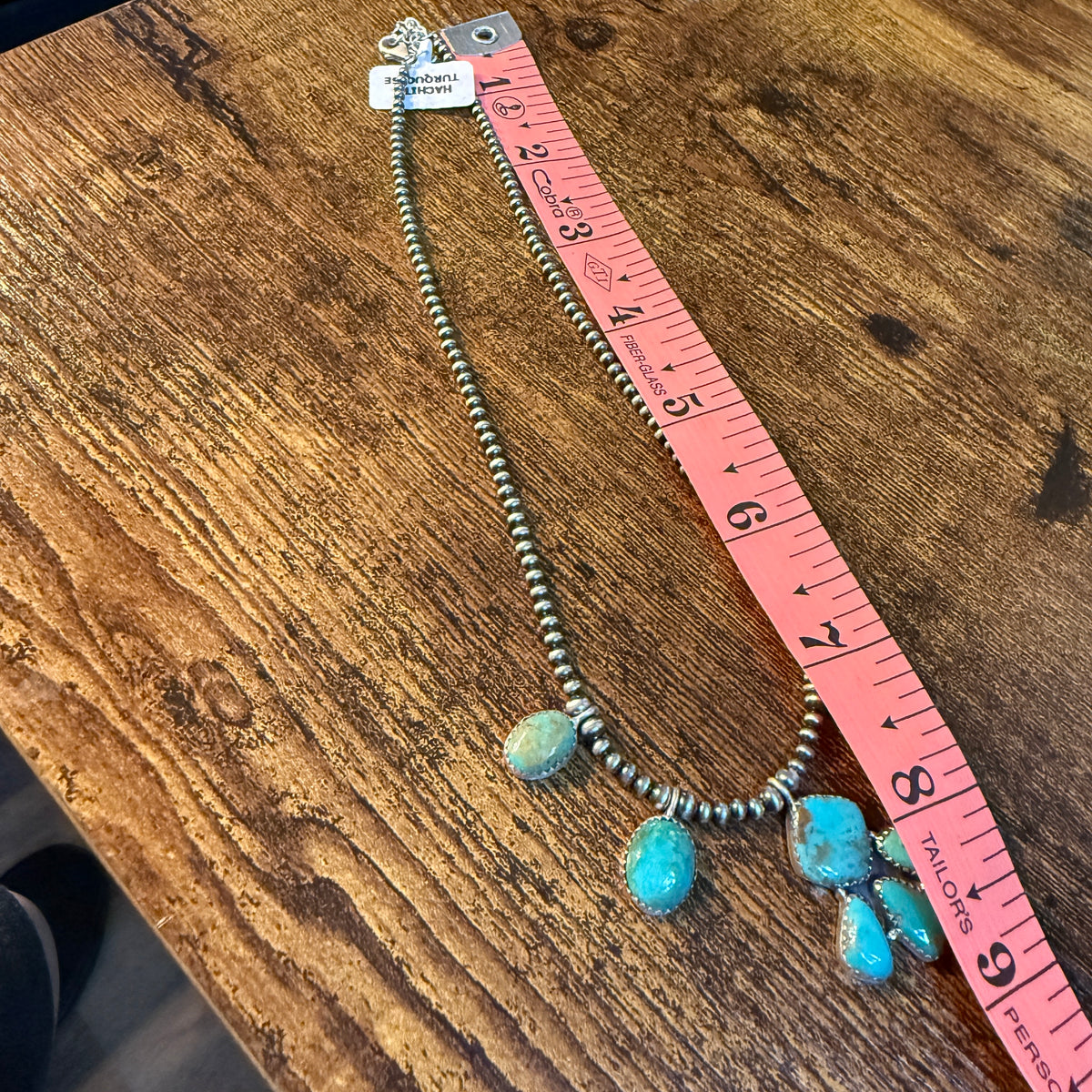 Hachita Turquoise Gemstone 3mm Desert Pearls Choker Necklace Sterling Silver Wild West Boho