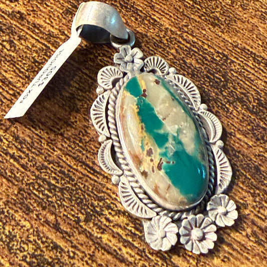 Fox Turquoise Gemstone 2 Inch Pendant in Sterling Silver Wild West Boho