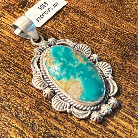 Fox Turquise Gemstone 2 Inch Pendant in Sterling Silver Wild West Boho
