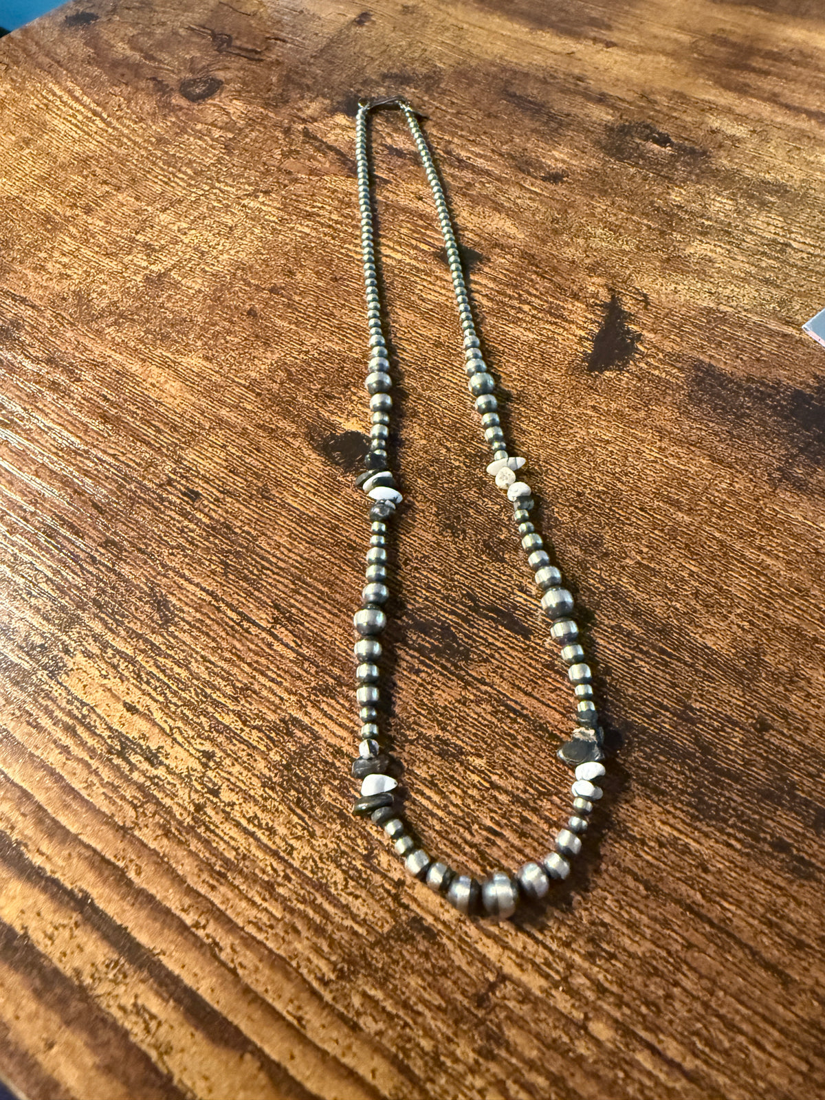 Sterling Silver 2-6mm Desert Pearl Black Onyx White Pearl Chips Necklace Wild West Boho