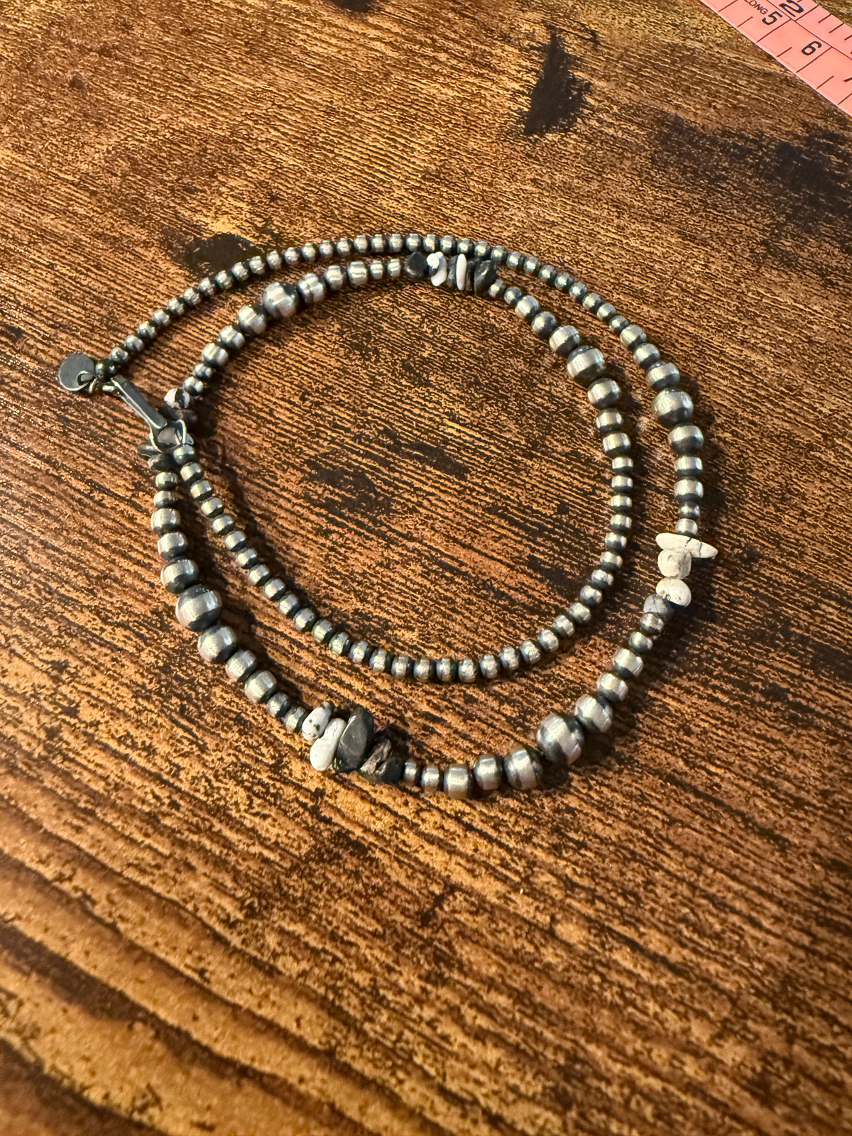 Sterling Silver 2-6mm Desert Pearl Black Onyx White Pearl Chips Necklace Wild West Boho
