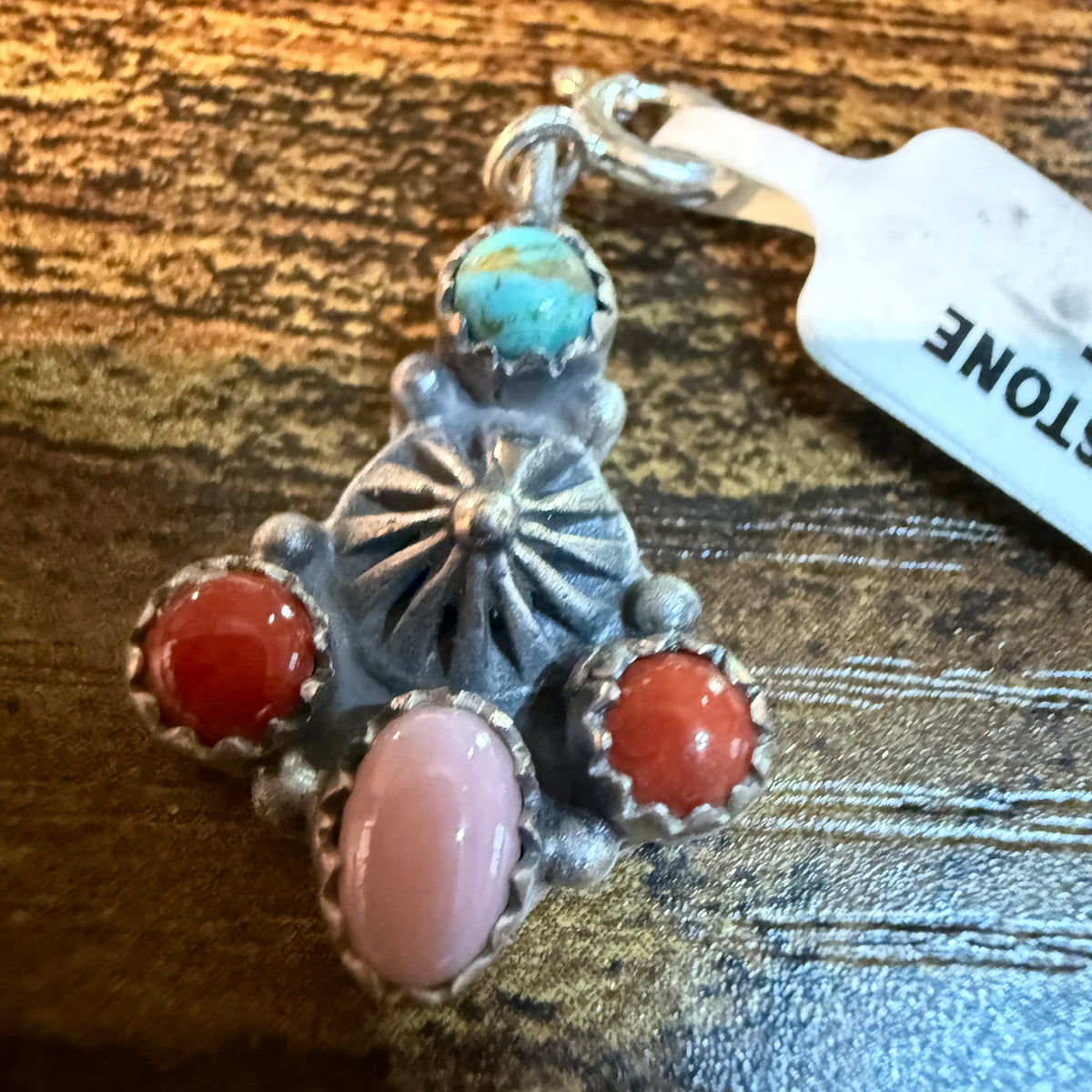 Coral and Pink Conch Turquoise Charm for Necklace or Bracelet in Sterling Silver Wild West Boho