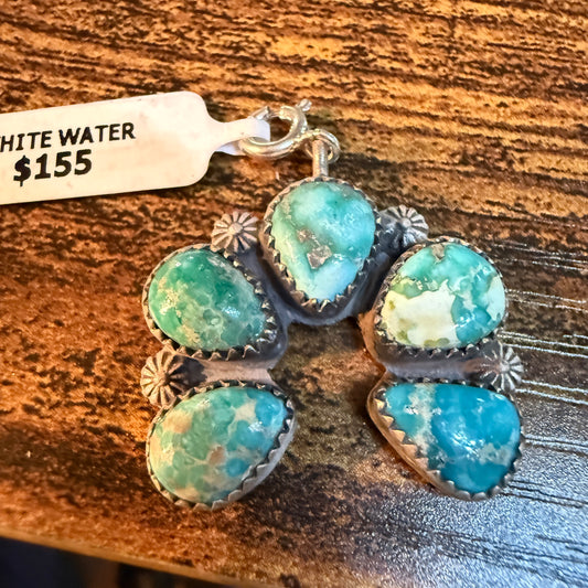 White Water Turquoise Necklace Naja Charm in Sterling Silver , 1 Inch Wild West Boho
