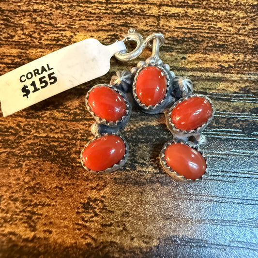 Coral Turquoise Naja Necklace Charm in Sterling Silver 1 Inch Wild West Boho