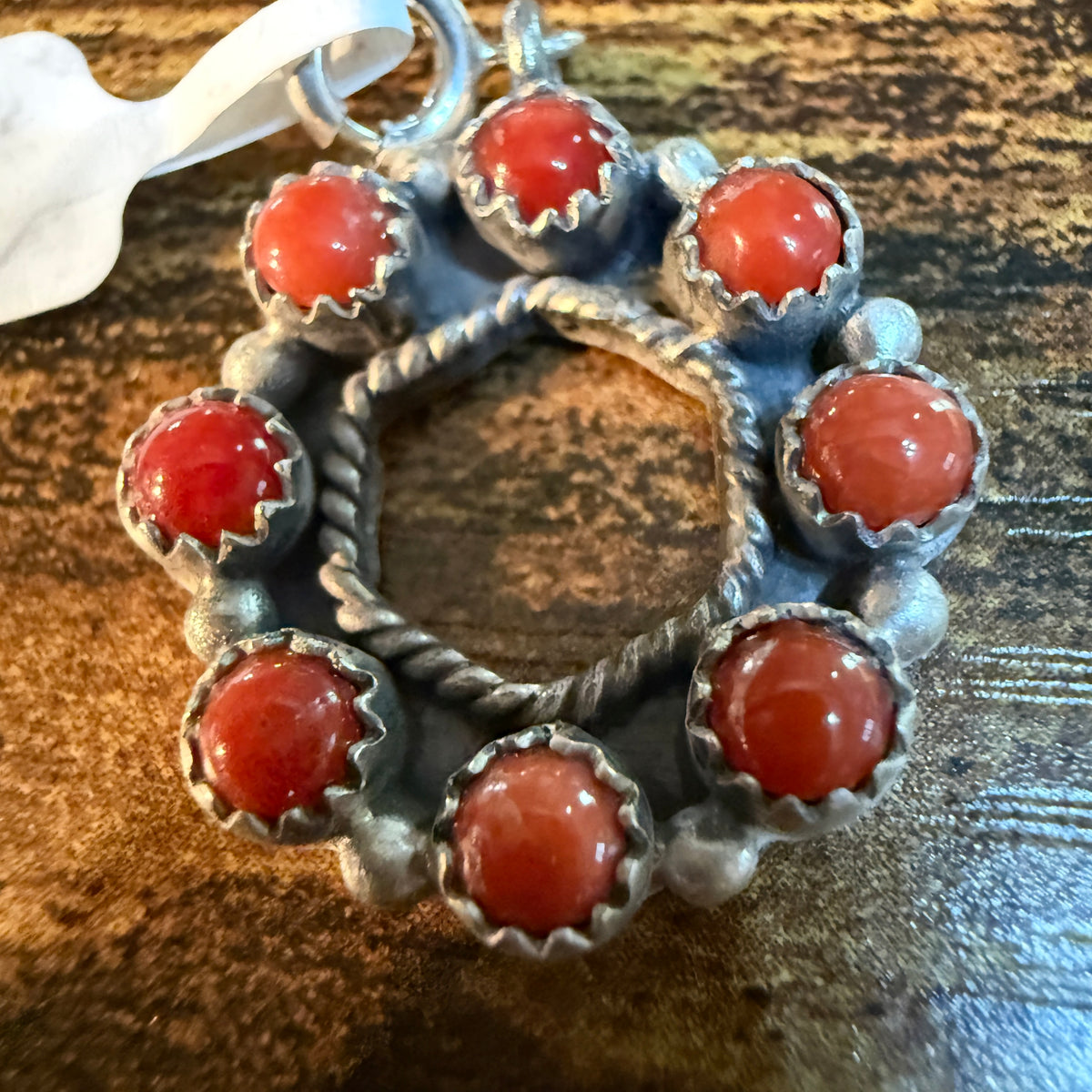 Coral Turquoise Necklace Charm in Sterling Silver 1 Inch Wild West Boho
