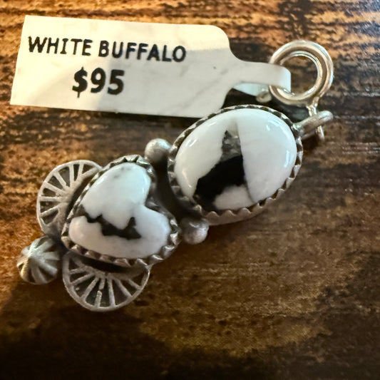 White Buffalo Gemstone Charm in Sterling Silver Wild West Boho