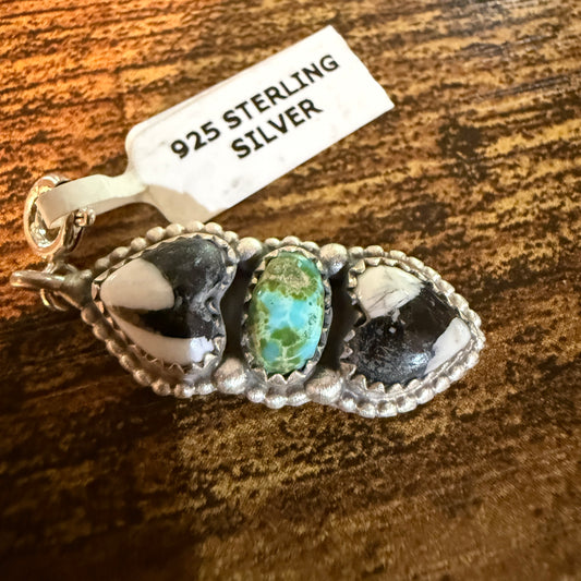 Wild Buffalo and White Water Turquoise Charm in Sterling Silver Wild West Boho