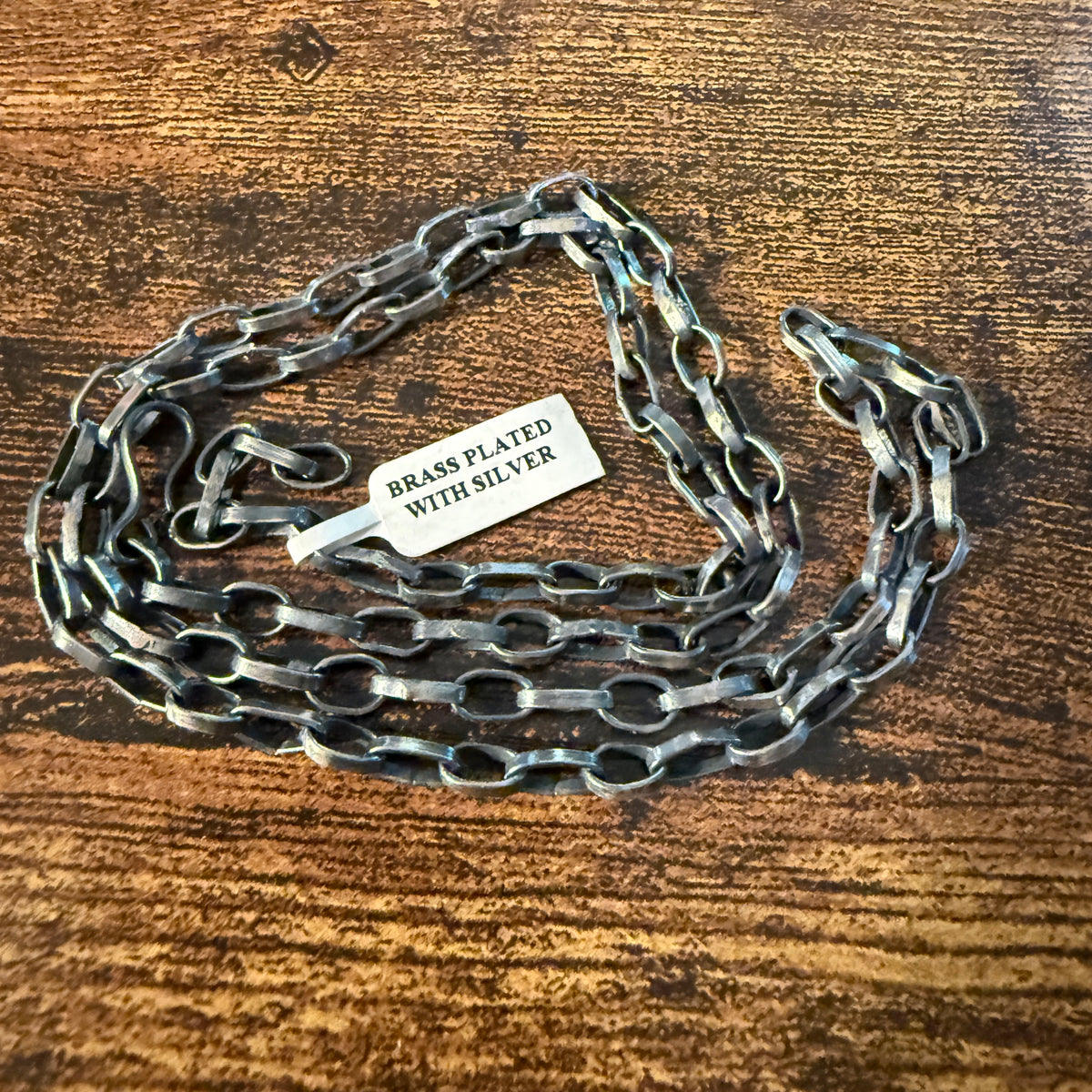 Oxidized Paper Clip Heavy Chain 24 Inch Brass Plated and Silver Wild West Boho