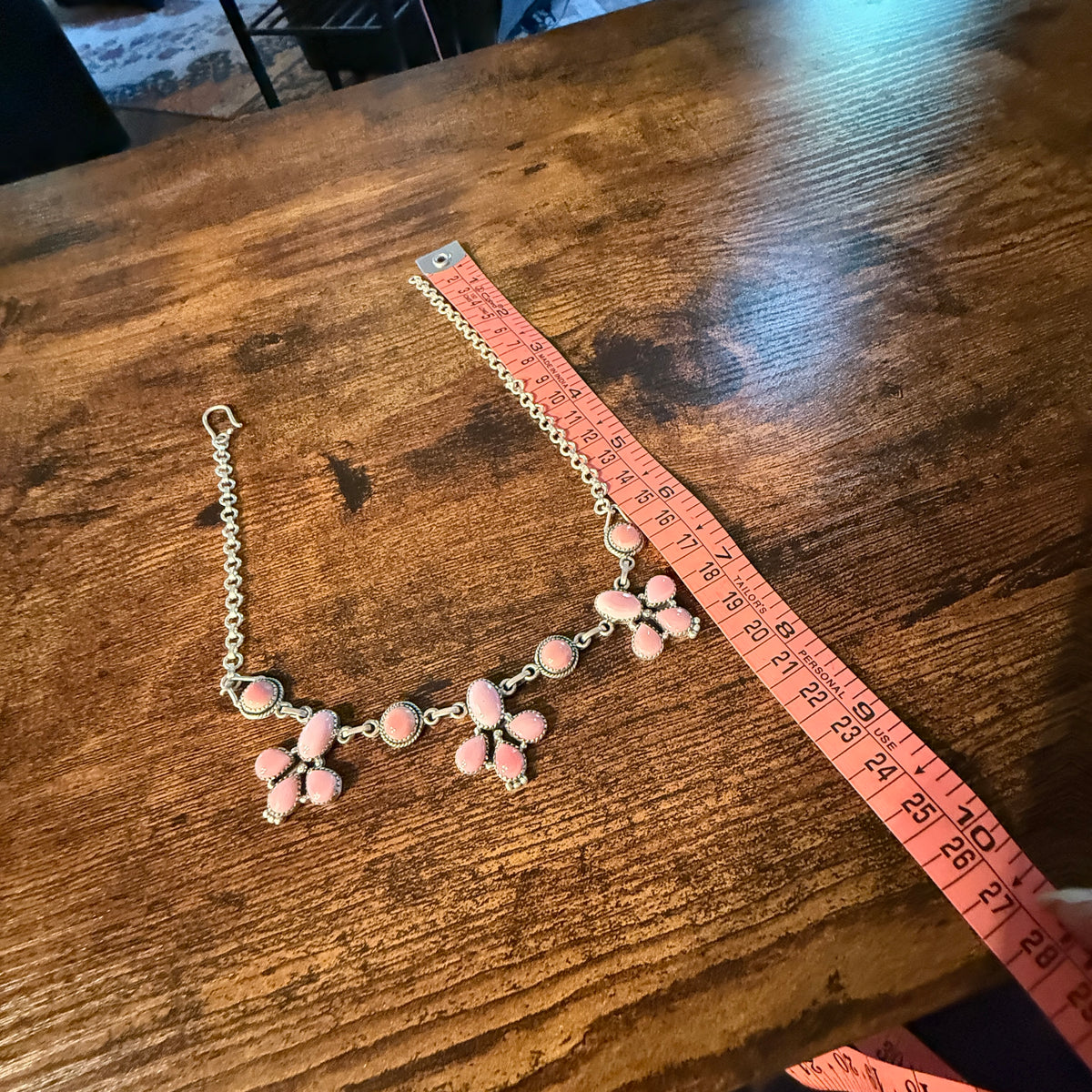 Queen Pink Conch 14 Inch Floral Choker Necklace in Sterling Silver Wild West Boho