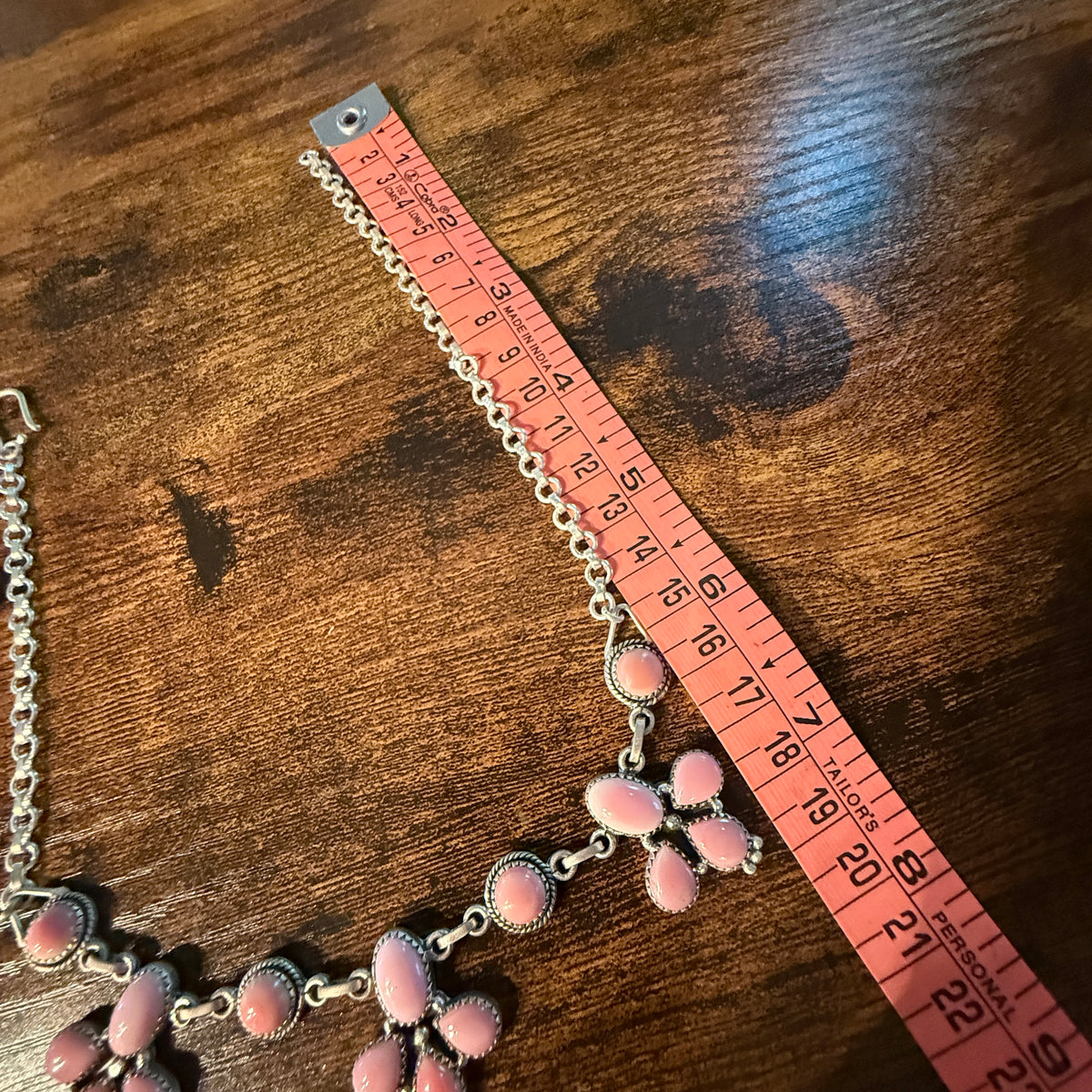 Queen Pink Conch 14 Inch Floral Choker Necklace in Sterling Silver Wild West Boho