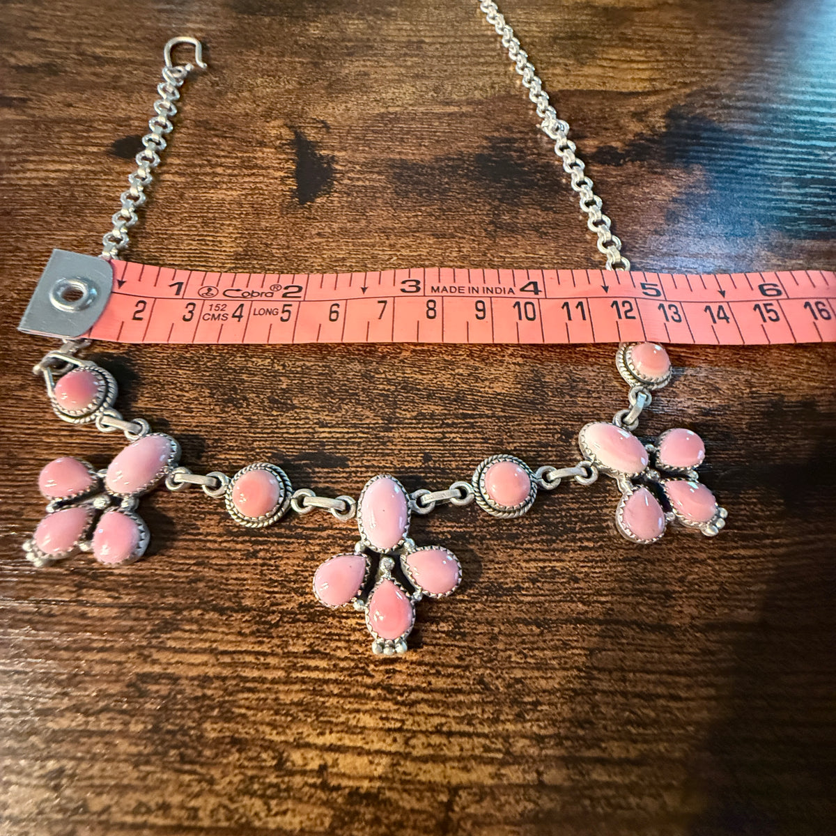 Queen Pink Conch 14 Inch Floral Choker Necklace in Sterling Silver Wild West Boho