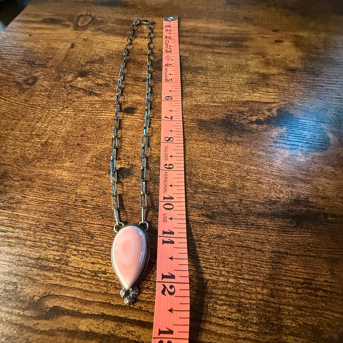 Native Signed Tony Yazzi Queen Pink Conch Heavy Paper Clip Chain Necklace Sterling Silver Wild West Boho