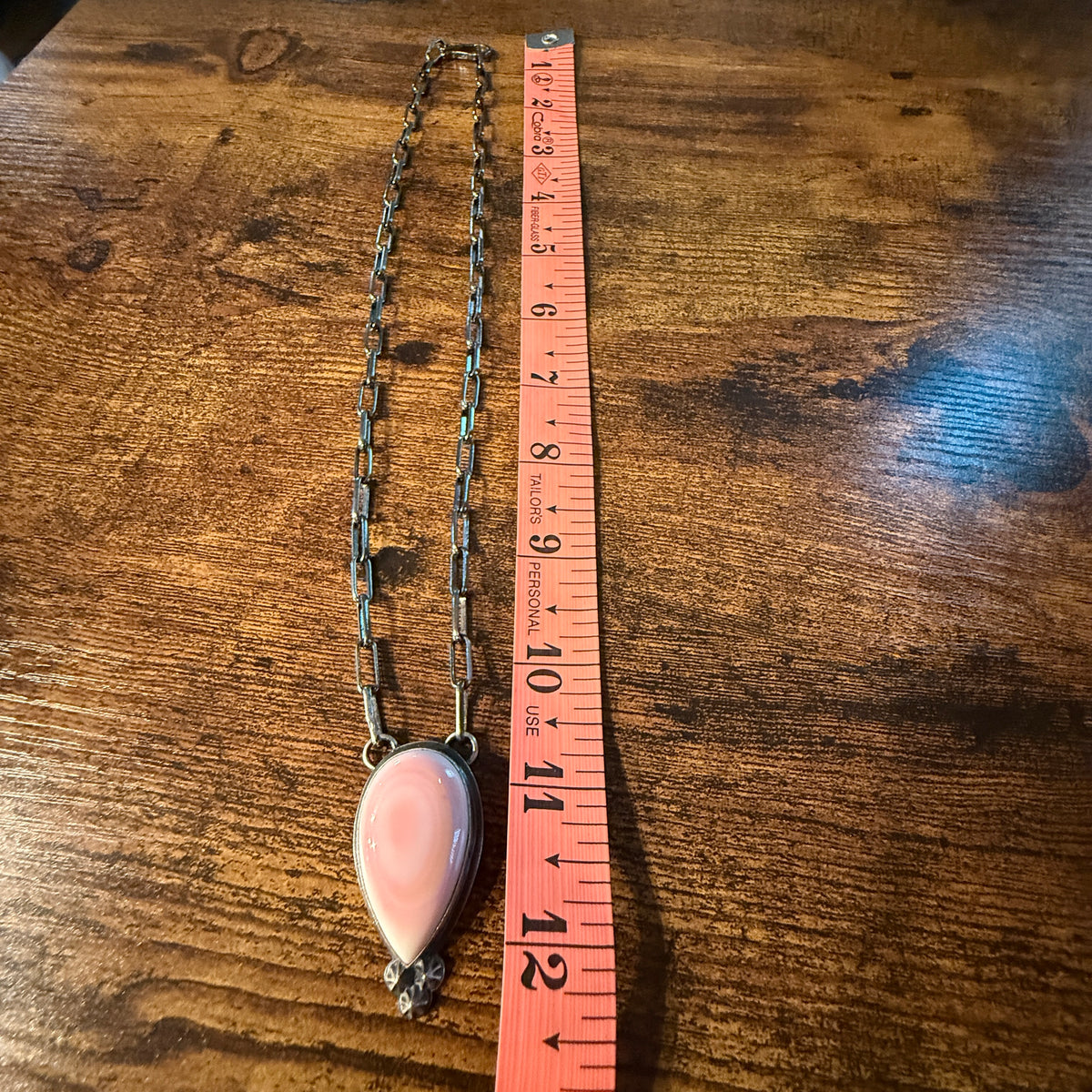 Native Signed Tony Yazzi Queen Pink Conch Heavy Paper Clip Chain Necklace Sterling Silver Wild West Boho