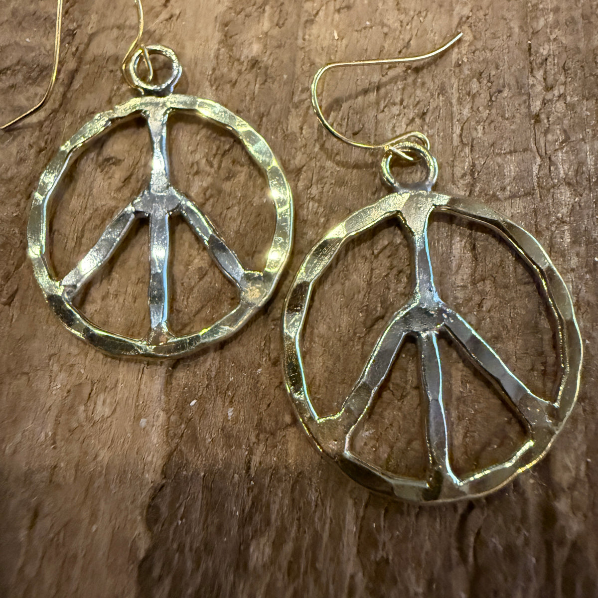 Vintage Hippie Vibes Hammered Peace Sign Earrings Silver And Gold Tone Wild West Boho